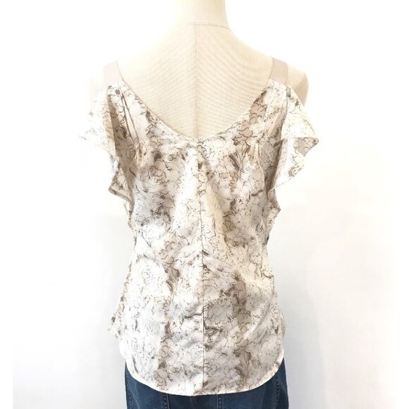 Banana Republic Factory Tan Cream Floral Cami Ruffles PXS Summer Flirty Neutral - Picture 3 of 8
